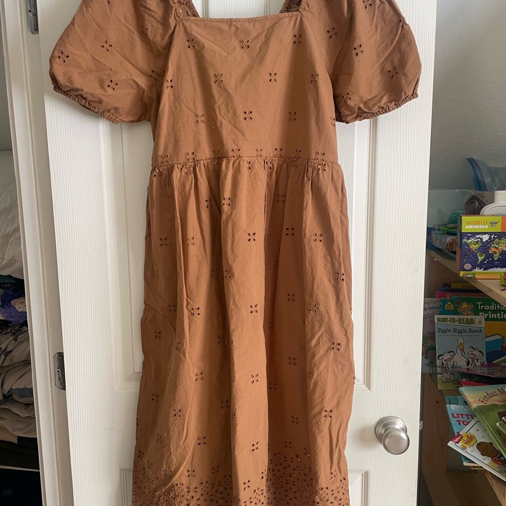 Time and Tru Brown  Dress with Puff Sleeves